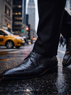 Mezlan Valdes Black Lizard Cap Toe Dress Shoes Mens 10.5M Handmade Spain